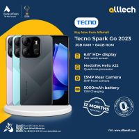 Tecno Spark Go 2023 4GB-64GB | 1 Year Warranty | PTA Approved | Monthly Installments By ALLTECH Upto 12 Months