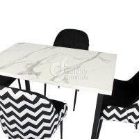 Galaxy Sydnor Rose Velvet Black and White 04 Cushioned Chairs Dining Table Velvet Fabric with Marble Touch Dining Top heavy dining stand with powder coated