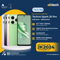 Tecno Spark 20 Pro 8GB-256GB | 1 Year Warranty | PTA Approved | Monthly Installments By ALLTECH Up to 12 Months