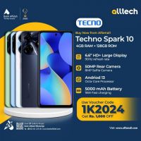 Tecno Spark 10 4GB-128GB | 1 Year Warranty | PTA Approved | Monthly Installments By ALLTECH Up to 12 Months